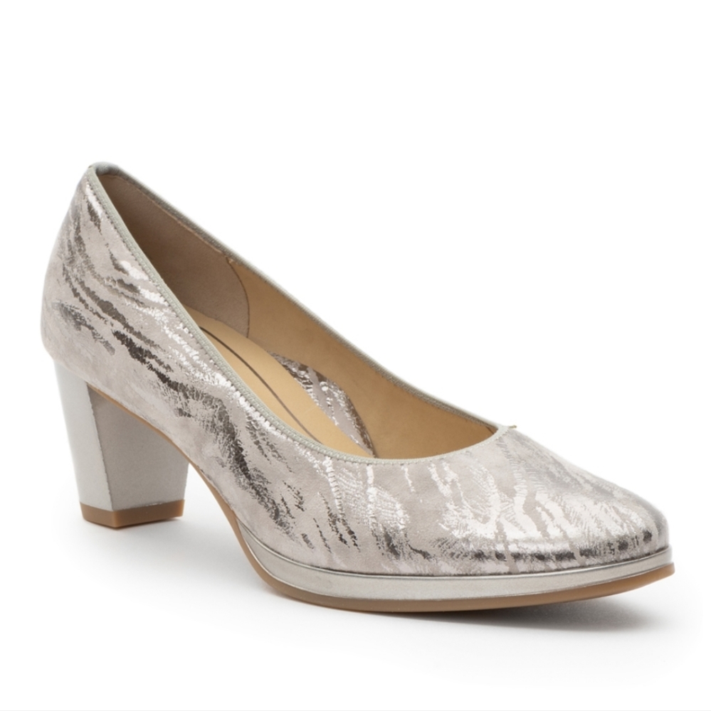 Ara Sasso Ophelia Metallic Silver Shimmer Embossed Leather Pump, UK 2.5/US 5